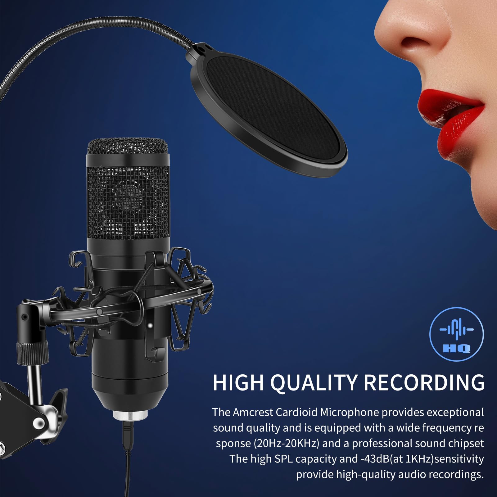 USB Condenser Microphone,Computer PC Microphone Kit with Adjustable Boom Arm Stand Shock Mount for YouTube Vocal Gaming Streamin